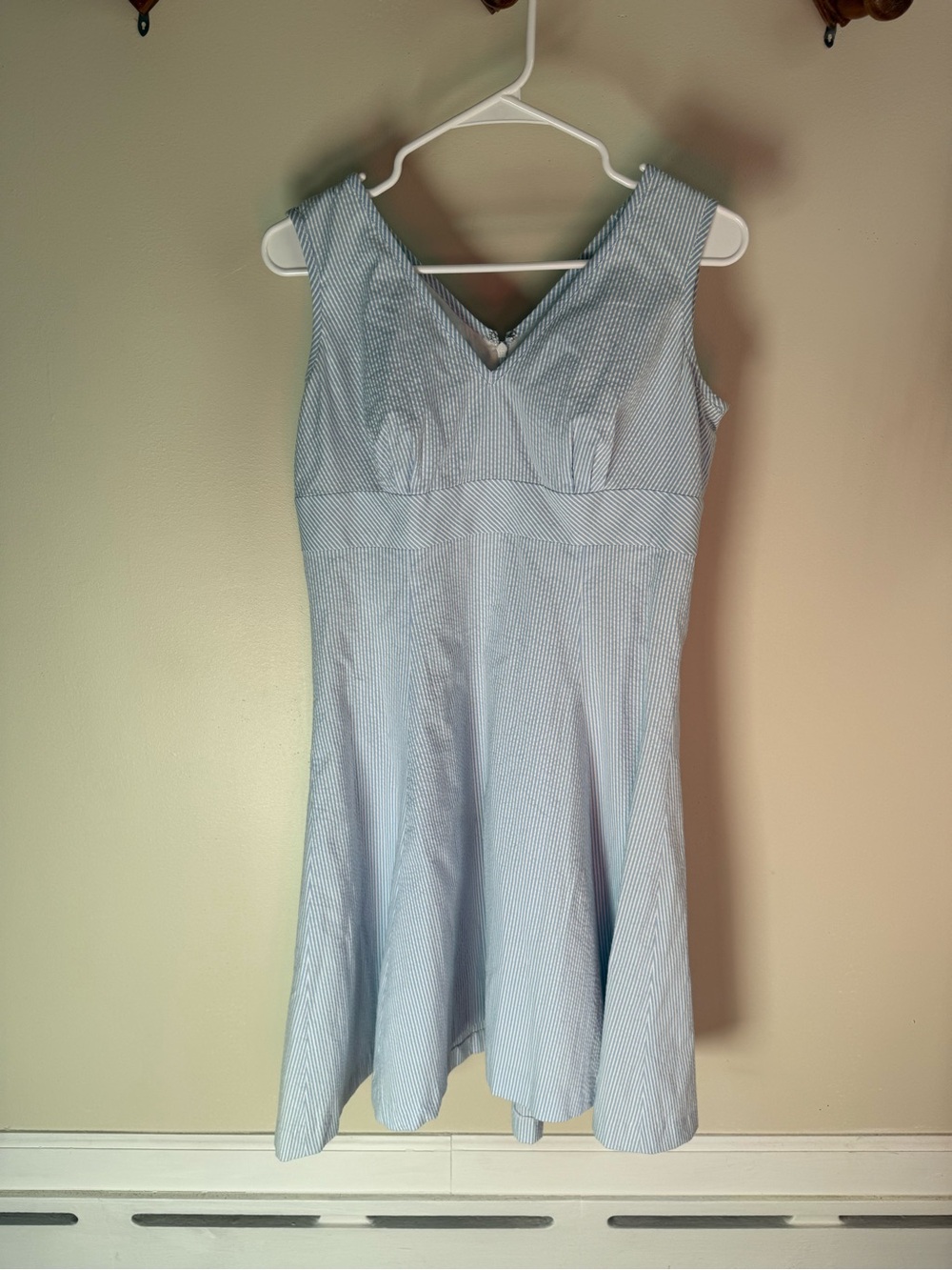 Brooks Brothers Light Blue Striped V-Neck Cotton Dress